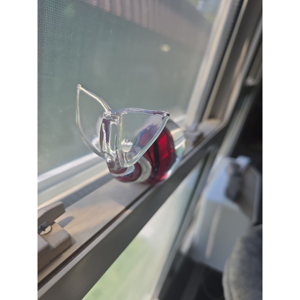 Vintage Art Glass Whale Paperweight Clear Red Black Stripes 5" Long Blown - Picture 5 of 7